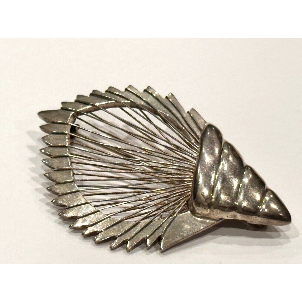 TAXCO TA-116 STERLING SILVER 925 WIRE ART SPIRAL SEASHELL 2" BROOCH PIN EUC - Picture 2 of 6